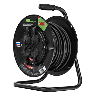 Удлинитель силовой на кабельной катушке,ПВС,25м,4 розетки с крышкой,IP44,16А,УХз16,Россия// Сибртех