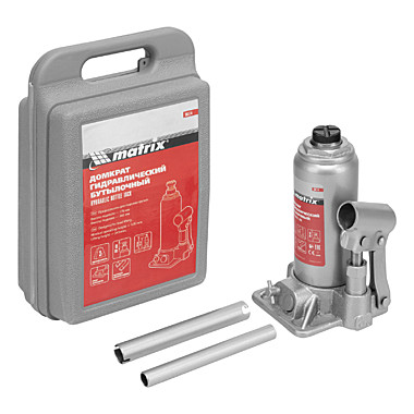 Домкрат гидравлический бутылочный, 3 т, h подъема 178-343 мм, в пласт. кейсе// Matrix