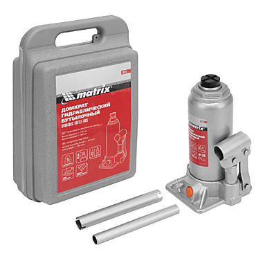 Домкрат гидравлический бутылочный, 5 т, h подъема 197-382 мм, в пласт. кейсе// Matrix